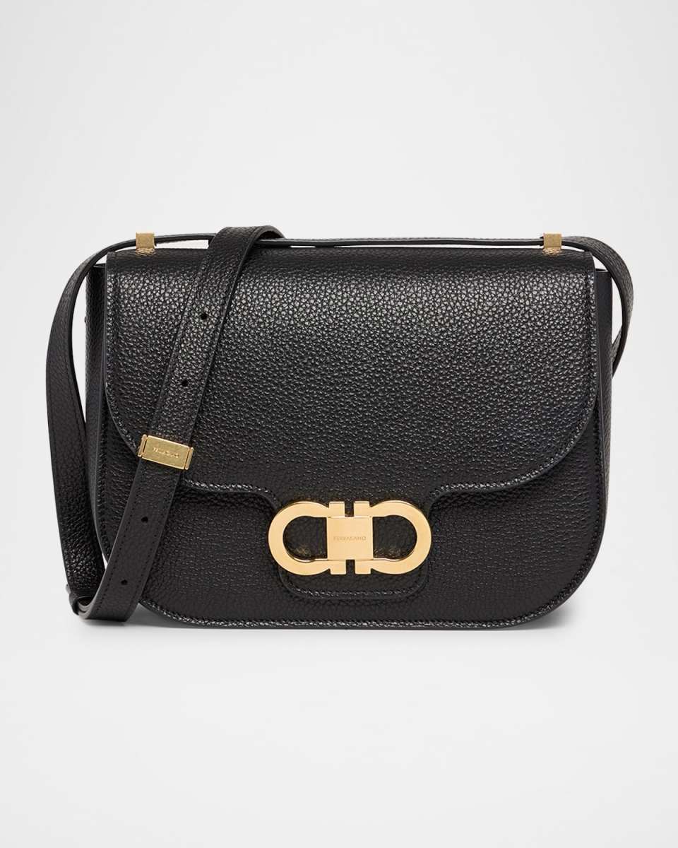 Double Gancio Flap Leather Crossbody Bag